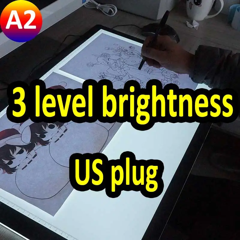 US plug A2 светодиодный свет прямоугольник отслеживание Трассирующими копию Совета Таблица Pad Панель оригиналодержателя с памятью Функция 3 уровня Яркость для художника - Цвет: US plug
