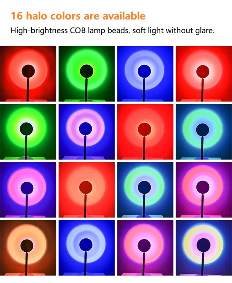 Remote Control RGB Sunset Projector 16 Colorful Lamp Rainbow Atmosphere Projection Lamp Led Night Light For Home Bedroom Decor
