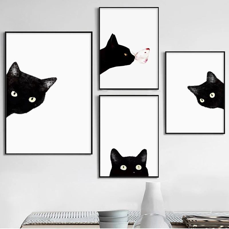 

Modern Black White Cats Wall Art Canvas Poster And Prints Minimalist Animal Painting Picture For Living Room Home Decor