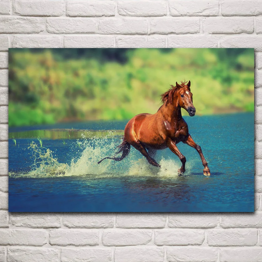 

Cool horse running in water Freedom mood animal artwork posters on the wall picture home living room decoration bedroom KH173