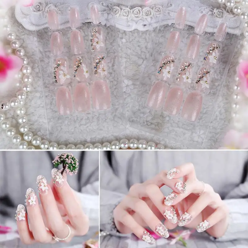 24 шт. искусственные ногти с цветком|Накладные ногти| |