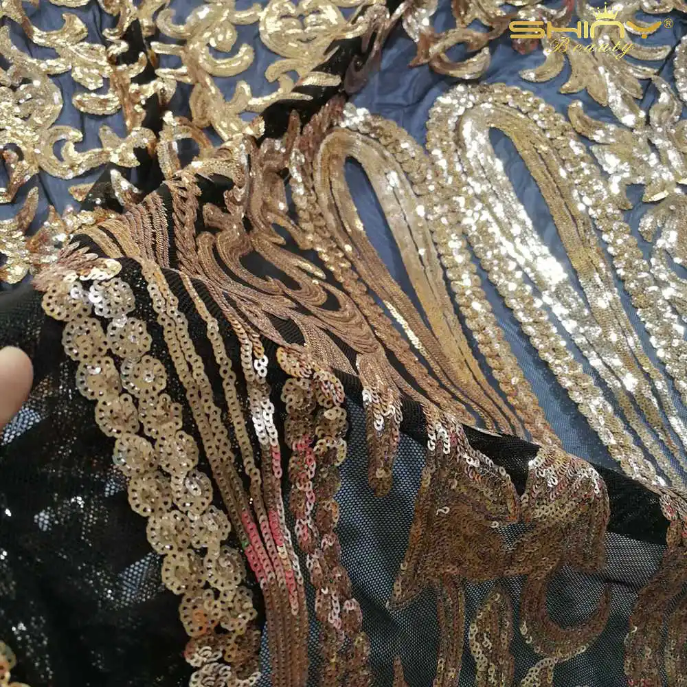 Блестящая Красивая медная цветочная ткань текстиль двустороннее украшение с