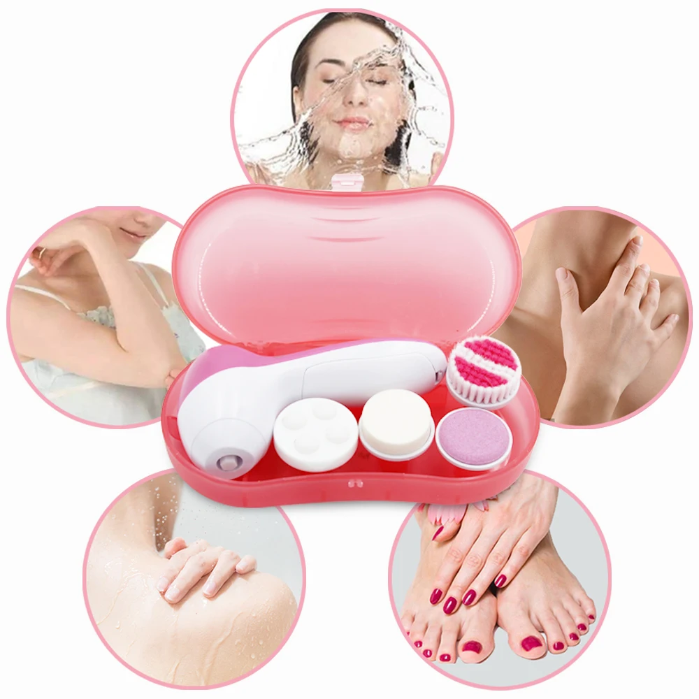 Щетка для чистки лица водонепроницаемая щетка с 5 насадками глубокого очищения