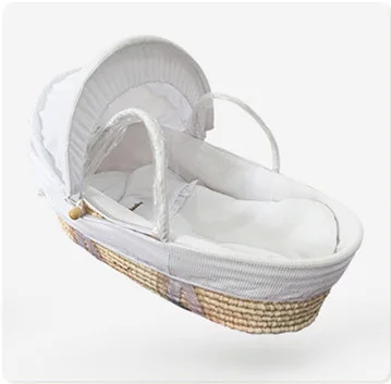 White basket Колыбель для новорожденных из натуральной кукурузы, тканая детская люлька из вафельной ткани, переносная детская корзина из дерева, детская кроватка с колесами - Цвет: White basket