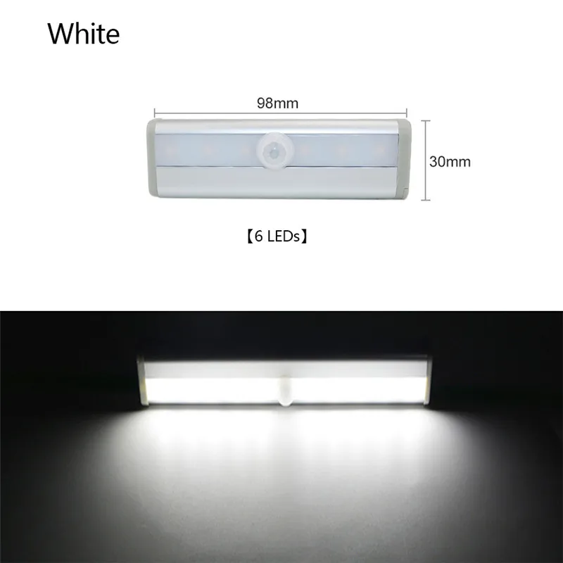 6 Led Cool White Светодиодная подсветка под шкаф с PIR датчиком движения лампа 6/10 светодиодный s 98/190 мм светильник для шкафа шкаф кухонный ночной Светильник - Цвет: 6 Led Cool White