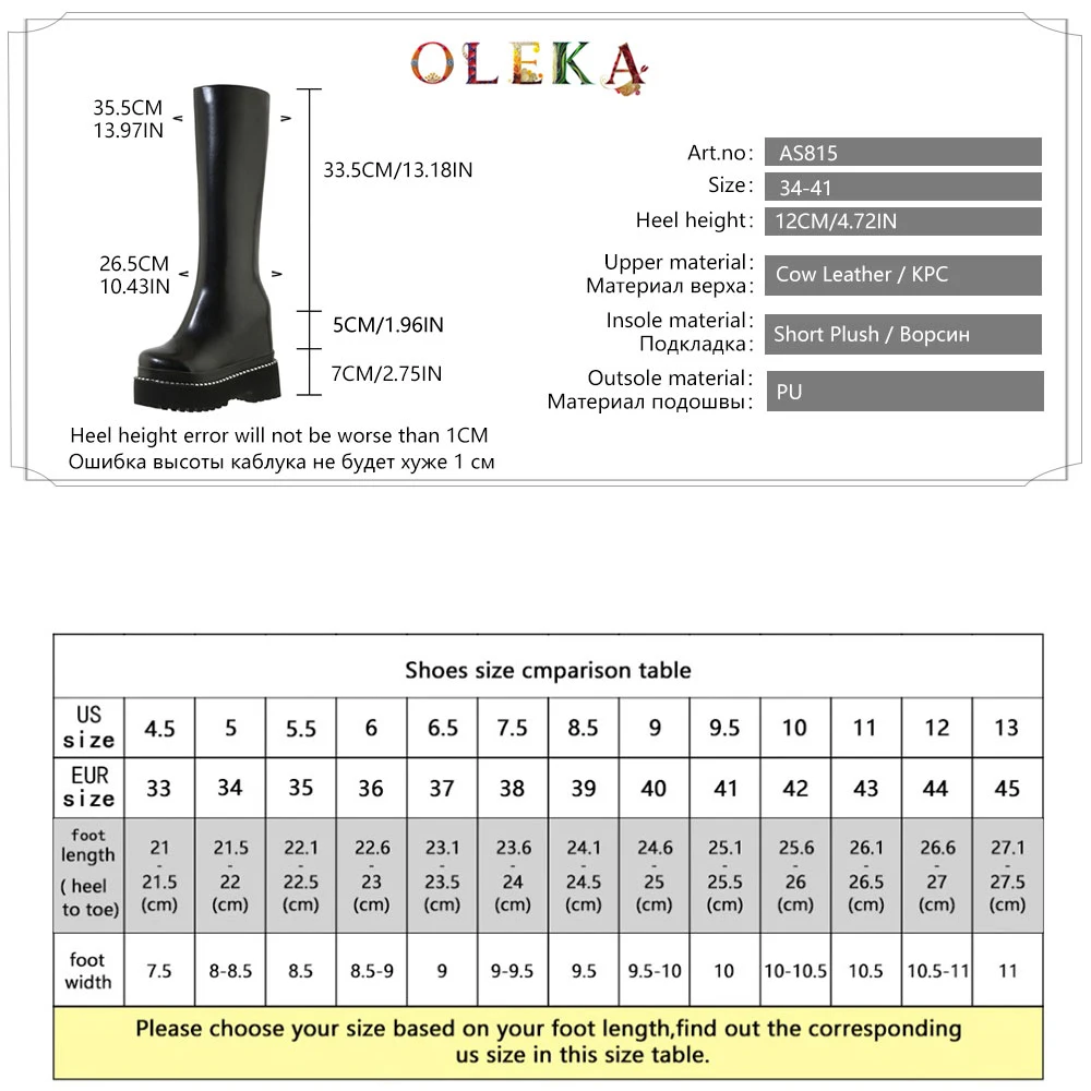 

OLEKA Leather Knee-high Winter Winter Boots Women Platform Rome Round Toe Fur Boots Mature Style Western New AS815