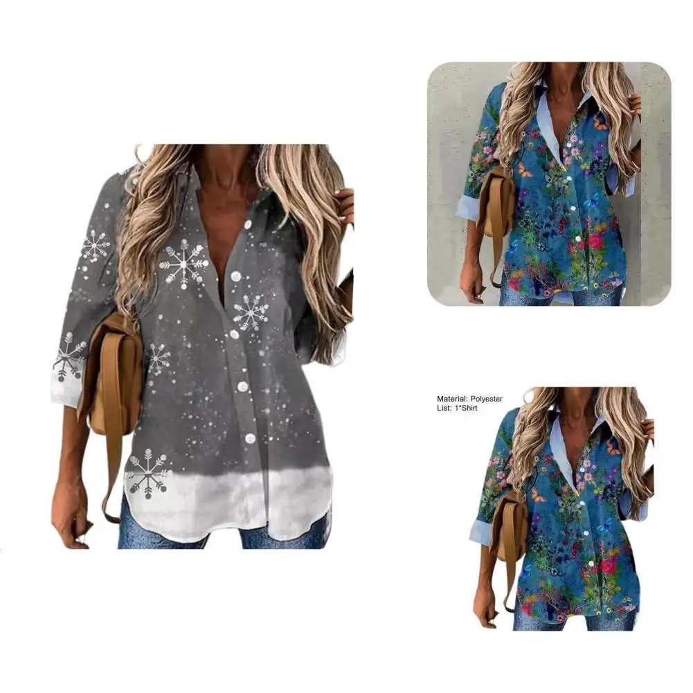 

Casual Shirt Elegant Women Shirt Buttons Closure Landscape Print Casual Shirt