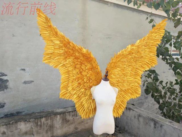 Cosplay de ala de pluma de espect&aacute;culo de oro brillante, modelo de pasarela, espect&aacute;culos de fiesta, accesorios de espect&aacute;culo de fotograf&iacute;a, utiler&iacute;a-1