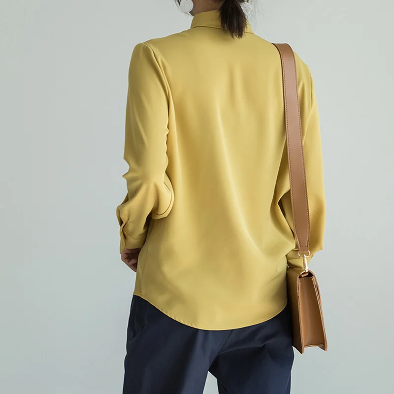 Женская шифоновая блузка с длинным рукавом желтая винтажная рубашка и