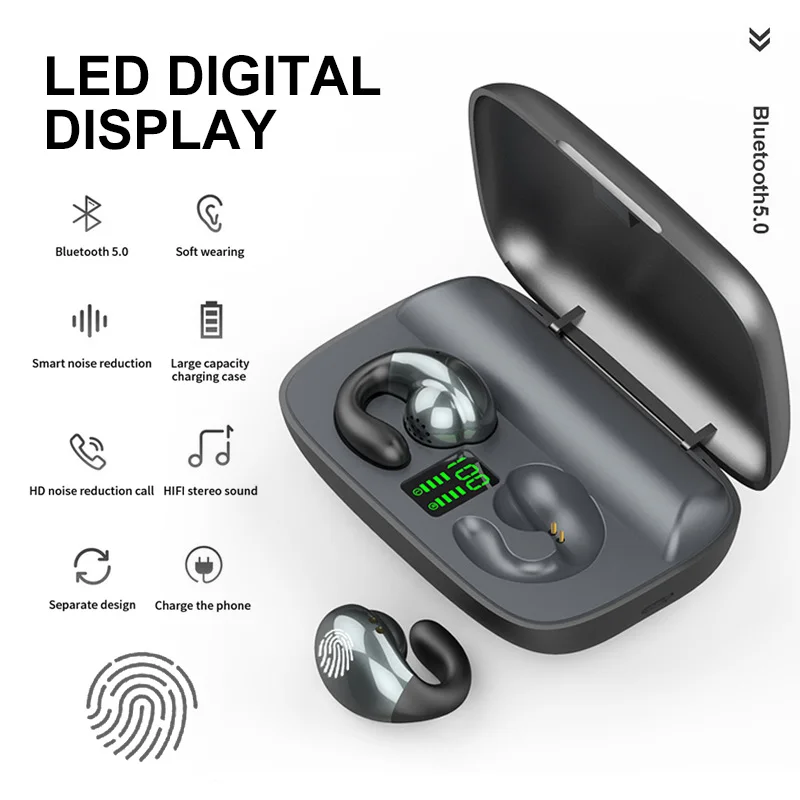 

Wireless Bluetooth Headphone Bluetooth 5.0 Wireless Earphone 6D Bass Music Earbud With Digital Display 2200mAh Charging Box