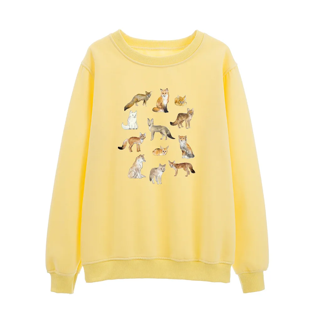 Women Sweetshirts Autumn Velvet Cute Tops for Teen Girls Aesthetic Sweatshirt Crewneck Pullover Hoodie Cute Cartoon Print Foxes