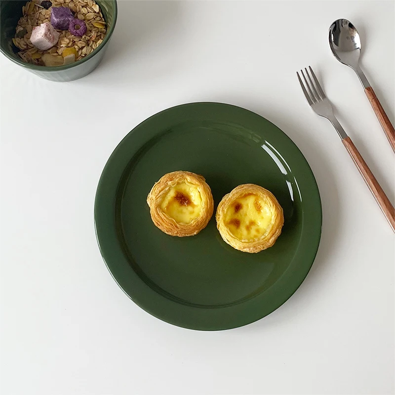 

Dark green breakfast plate household creative ceramic rice bowl dish dessert