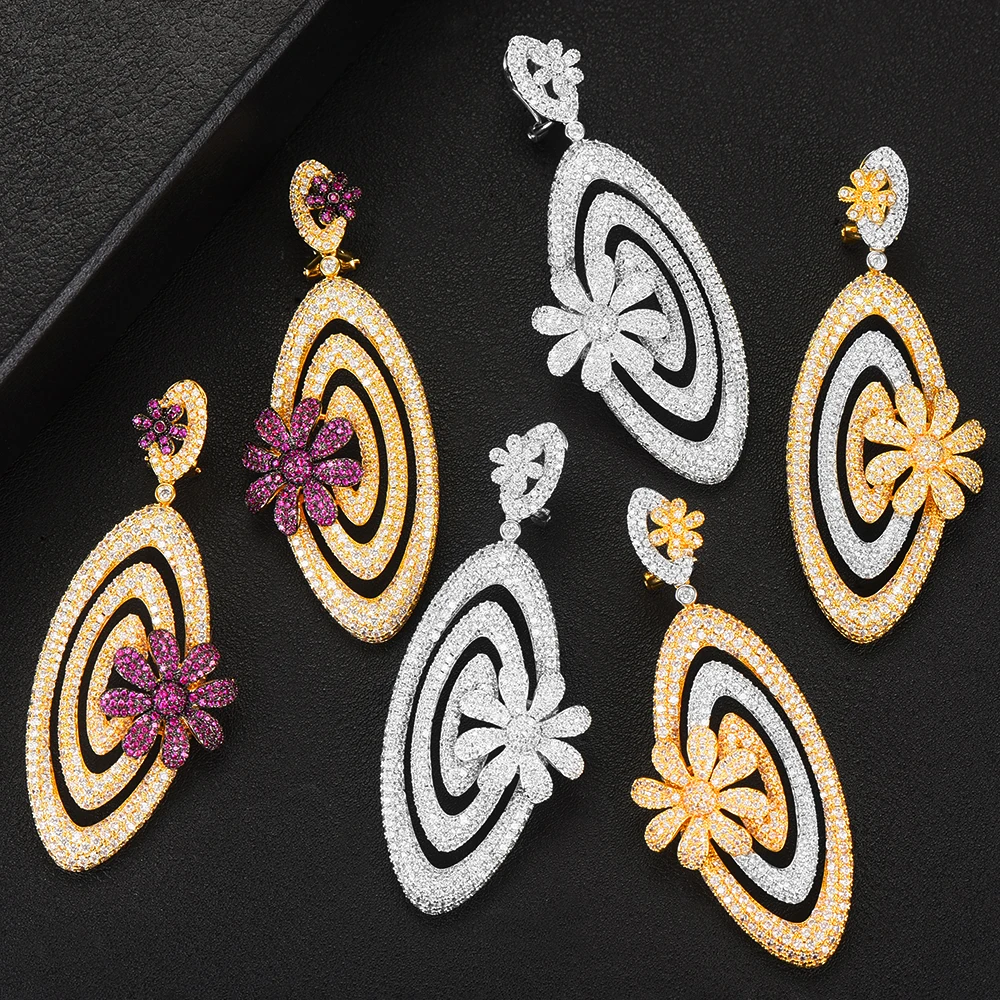 GODKI Trendy Luxury Circle Cross Flower Earrings For Women Wedding Cubic Zircon Dubai Gold Jewelry aretes de mujer modernos 2020 | Украшения