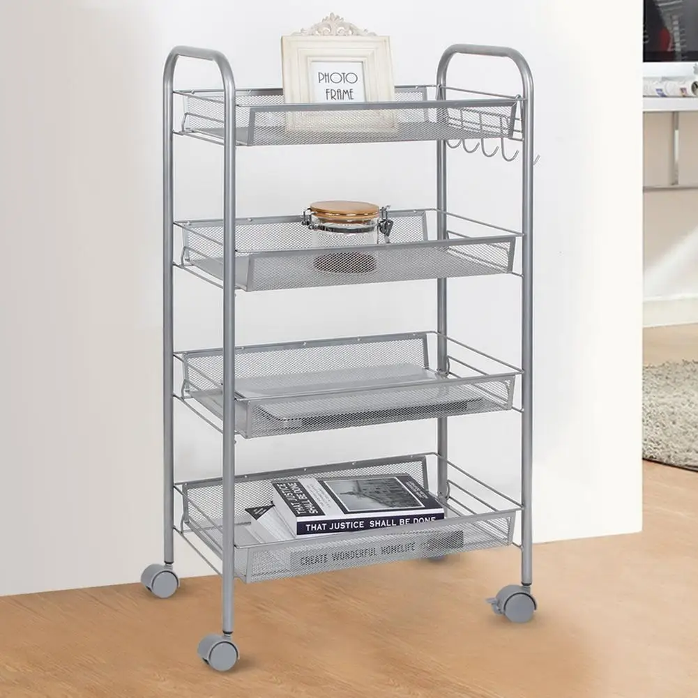 

Honeycomb Mesh Style 4-Layer Removable Storage Cart Silver Kitchen Supplies