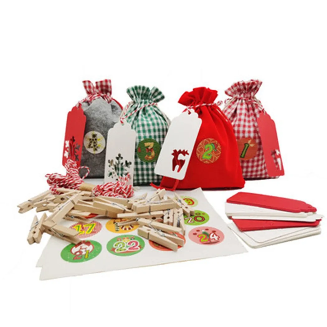 Bolsa de arpillera con cuenta regresiva para calendario de Adviento, bolsa de almacenamiento de dulces para Navidad y manualidades, de 1-24 n&uacute;meros, en Stock, 24 piezas-3