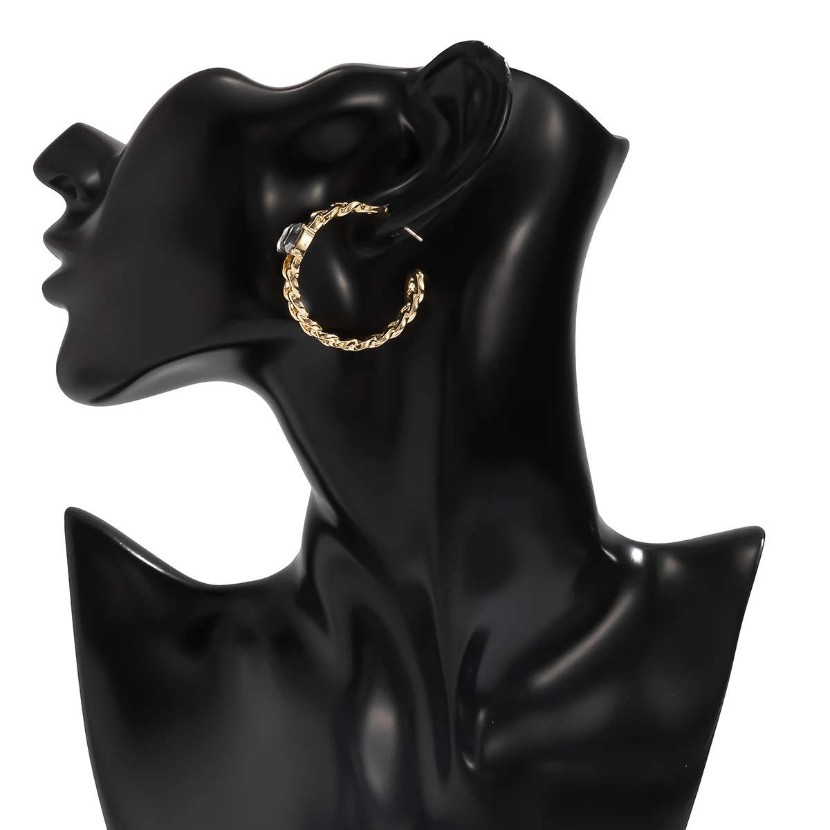 

KunJoe Fashion Rhinestone C Shaped Hoop Earrings for Women Exaggerated Big Square Crystal Statement Earrings Jewelry Girls Gifts
