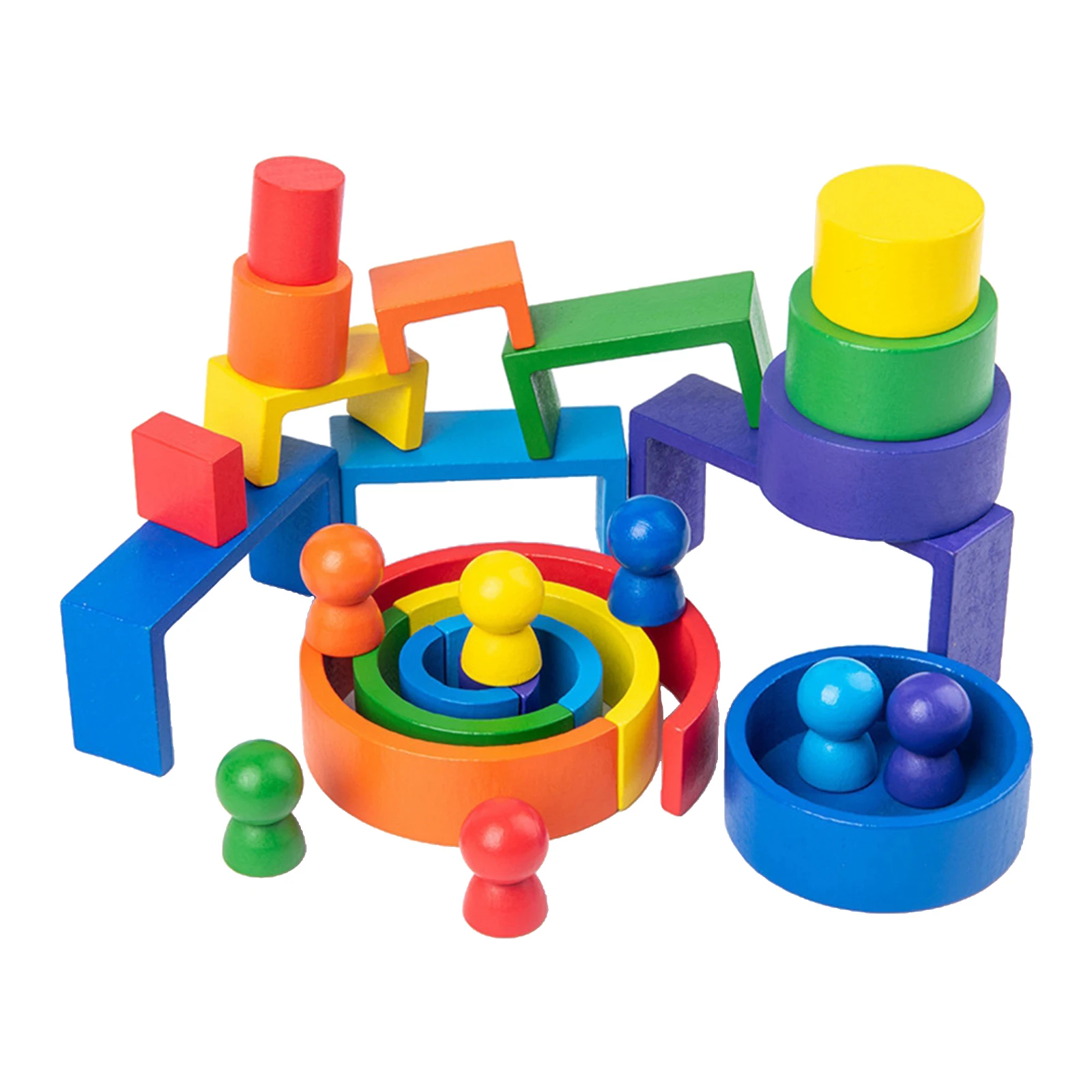 

Wooden Rainbow Stacking Game Nesting Stacker Puzzle Blocks, Color Shape Matching Educational Learning Toys for Kids Toddlers