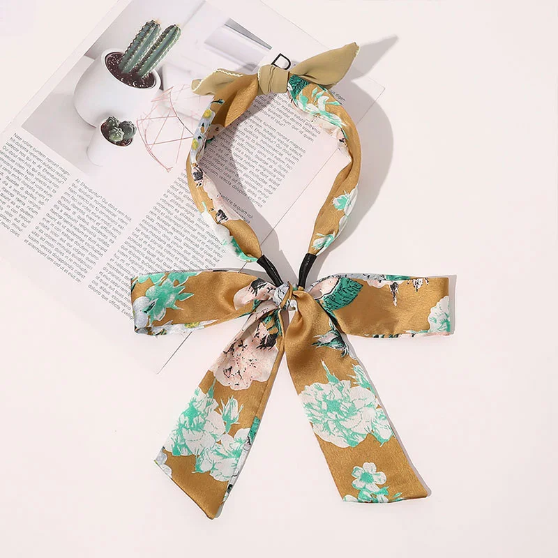 Кружево Длинные атласные длинные шелковые ленты повязка на голову с цветочным