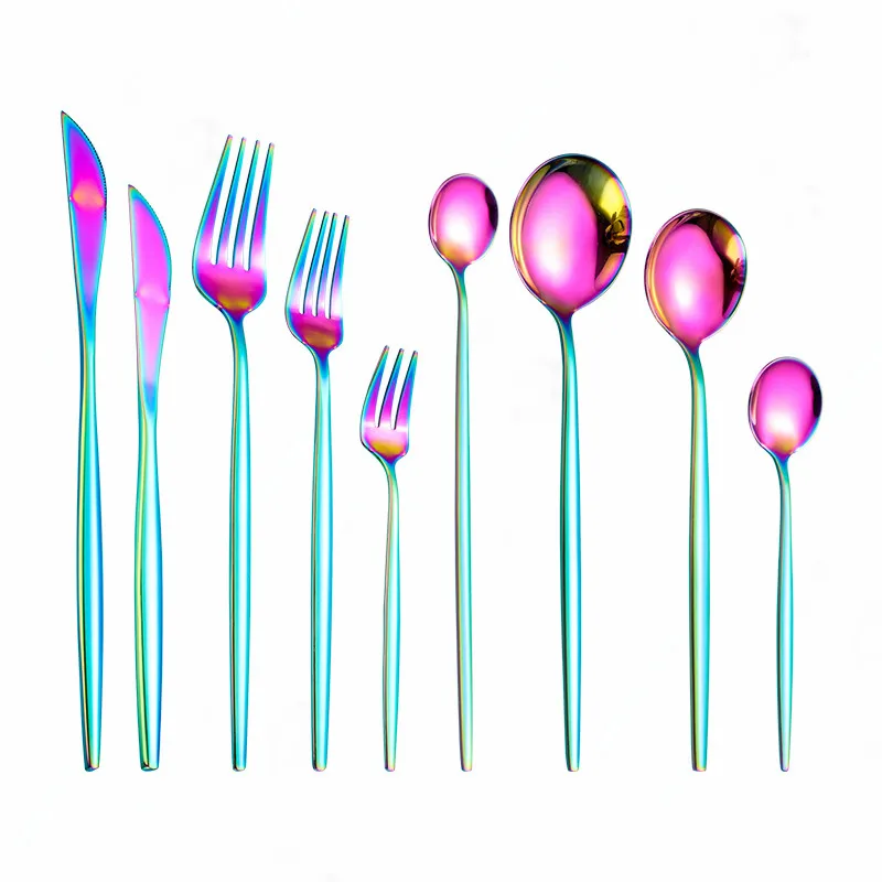 

Stainless Steel Tableware Set Mirror Rainbow Cutlery Forks Knives Spoons Chopsticks Dinner Set Complete Kitchen Set Dinnerware