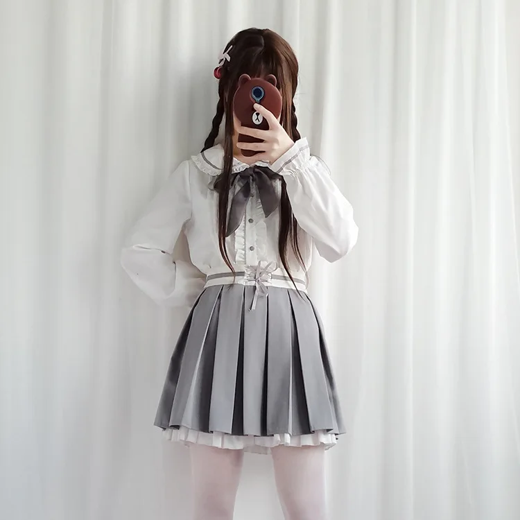 

Japanese sweet lolita sets cute raccoon coat+shirt+skirt student suit kawaii girl gothic lolita sets loli cosplay
