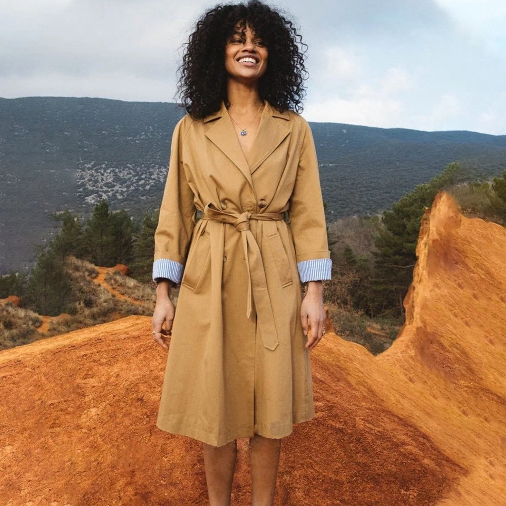

Patchwork Trench Femme outerwear Midi Buttons Long Sleeve Outwear Long Jacket Office Lady Mujer Woman Tops Elegant Manteau Haut