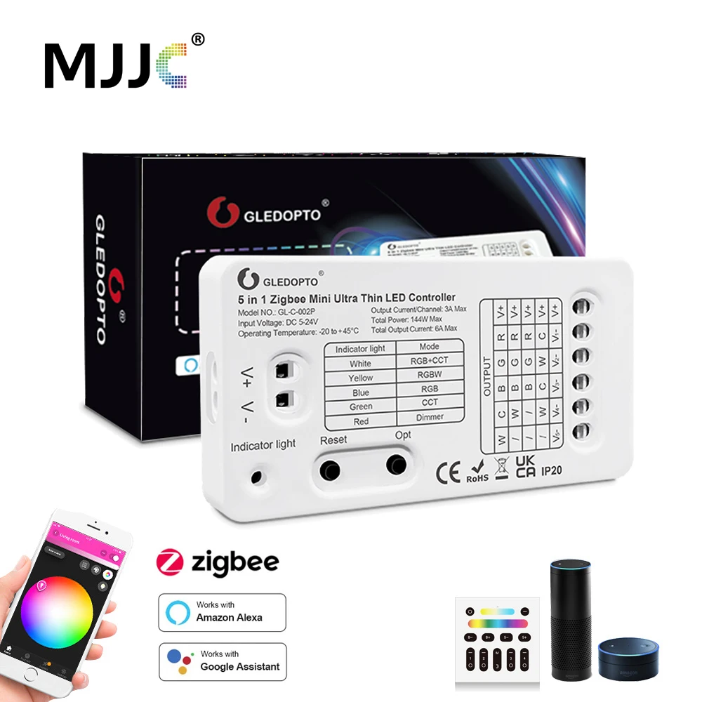 Gledopto Zigbee RGBW контроллер 5 в 1 RGB CCT светодиодная полоса супер тонкий мини-контроллер