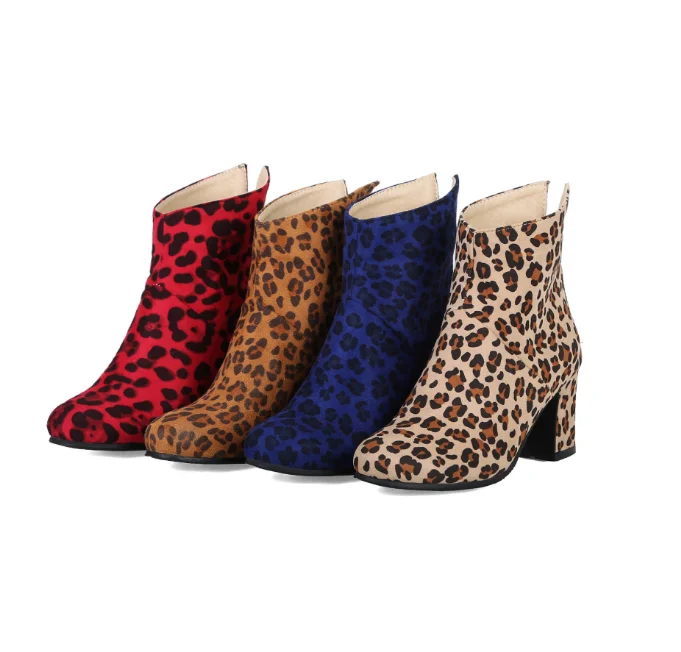 

Leopard Boots Chunky Chic High Top Autumn Back Zipper OL Fashion Stylish