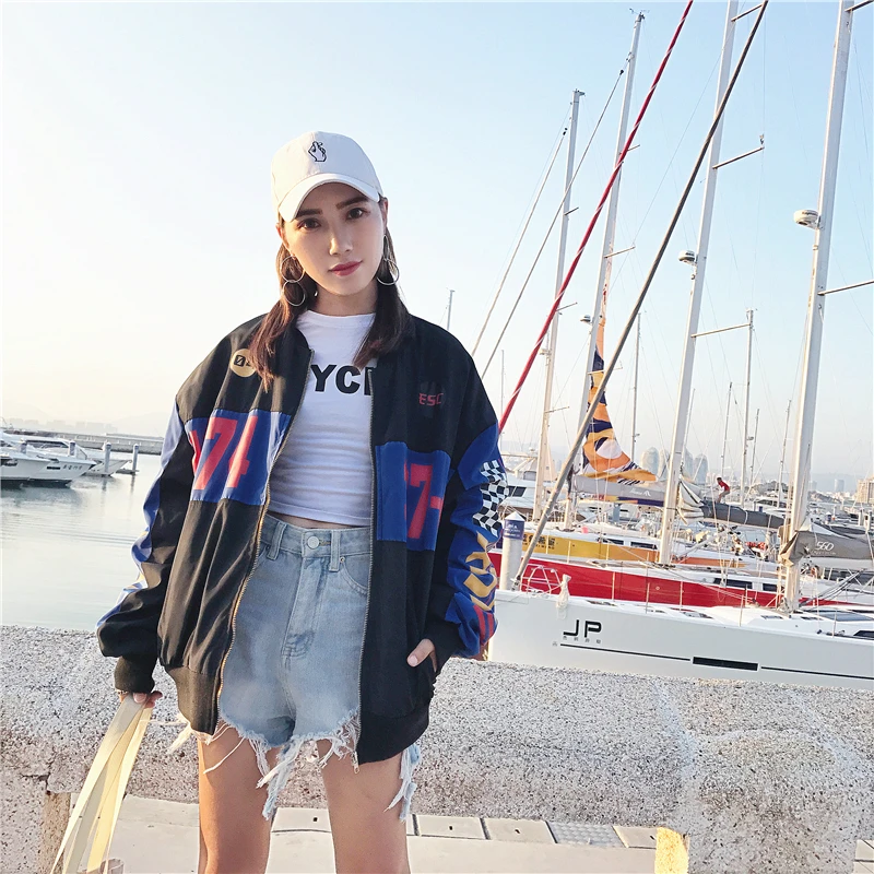 

Модная весенняя длинная хлопковая куртка с длинным рукавом, женская Свободная верхняя одежда, куртки, клетчатые куртки с буквенным принтом,...