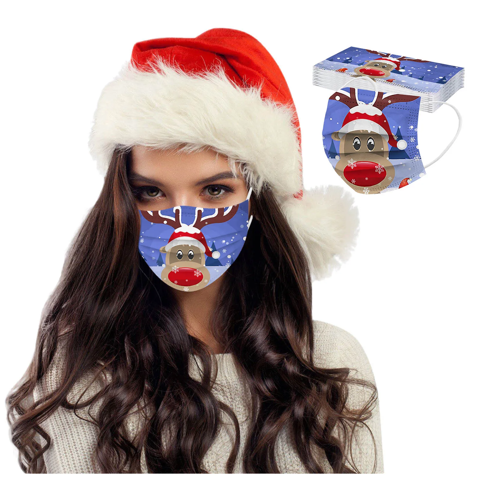 Маска для лица Нетканая одноразовая Пылезащитная с принтом оленя Рождества 20 шт.
