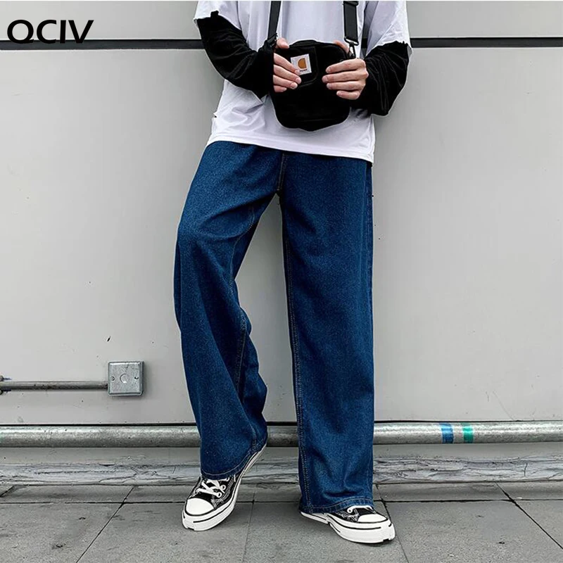Spring Retro Denim Pants Men's Korean Straight Loose Fit Youth Versatile Wide Leg Casual Jeans