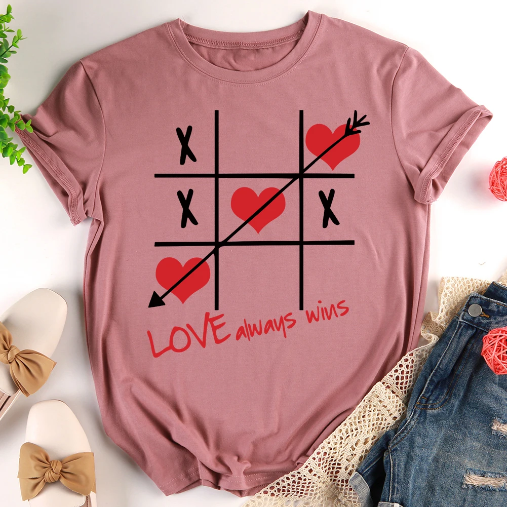 

Парные Летние повседневные хлопковые футболки с надписью Love Always Win, футболки с коротким рукавом, топы на День святого Валентина