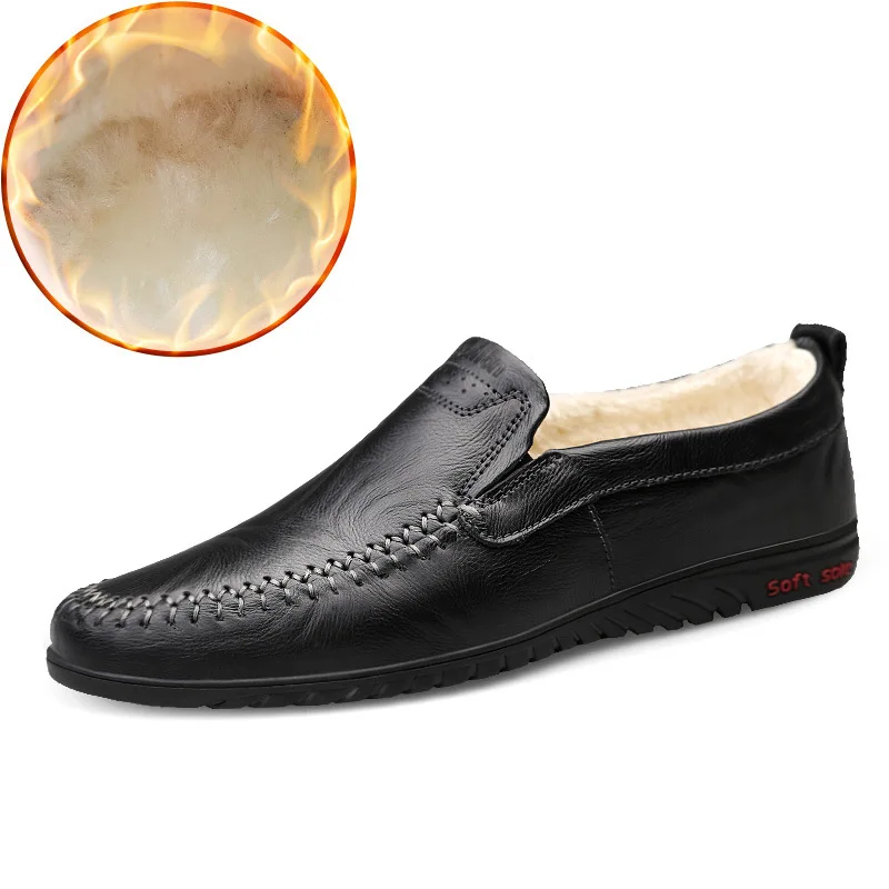 Black Shoes Merkmak/Новое поступление; блестящая теплая Повседневная обувь; модные мужские мокасины для вождения; слипоны; зимние лоферы; мужская обувь на плоской подошве; большие размеры - Цвет: Black Shoes