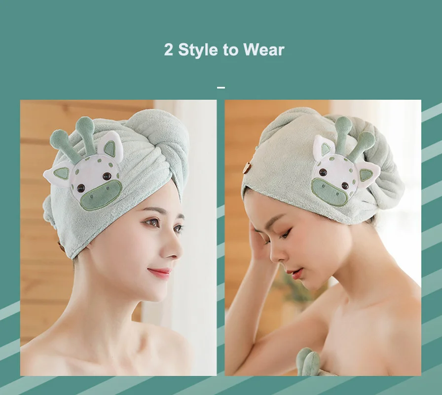 Женское полотенце Microfibr быстросохнущее для волос мультяшное обертывания головы