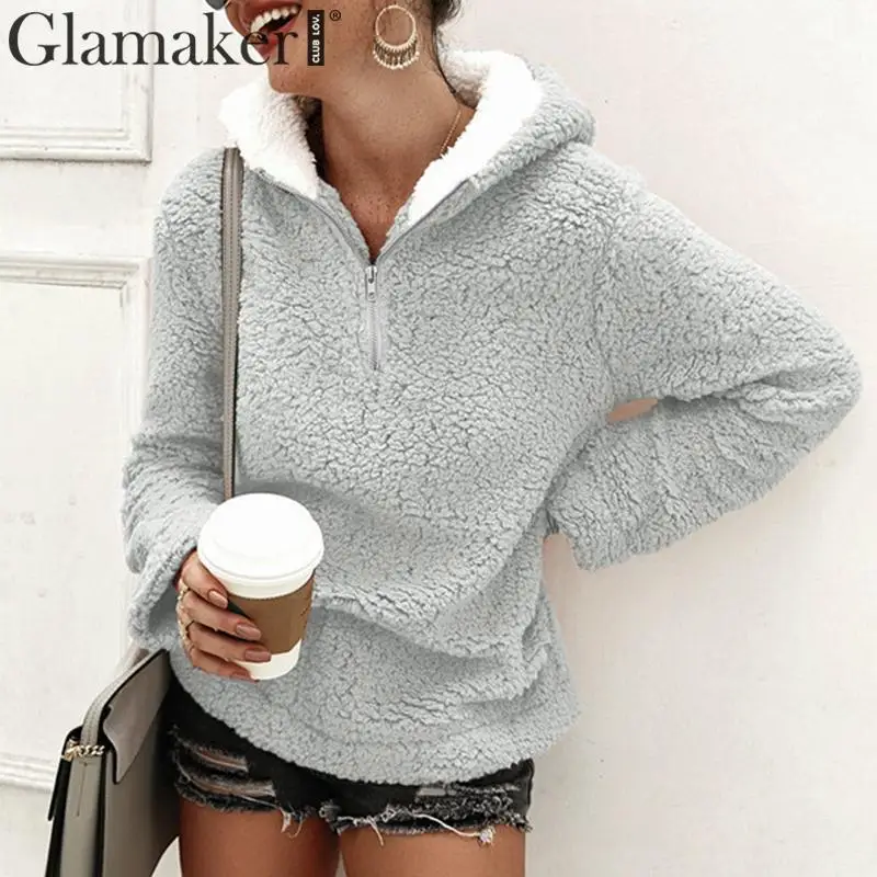 Glamaker искусственный мех хаки длинный рукав сексуальный жакет женщин осень-зима в