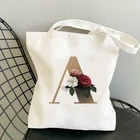Многоразовая сумка с цветочной надписью, холщовая тканевая сумка-тоут, Женский шоппер для продуктов, регулируемые белые дизайнерские сумки, женские экологически чистые складные сумки для