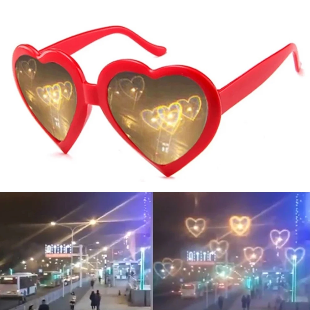 Сердце Форма любовь эффекты ночью глаз очки изменить лампа в форме сердца