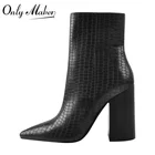 Ботильоны женские Onlymaker, из искусственной кожи, на массивном каблуке, матовые, черные, с принтом в виде камней, на молнии, для весны и осени
