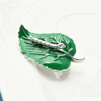 wulibaby cute worm leaf brooches women unisex enamel insect leaf party office brooch pins gifts