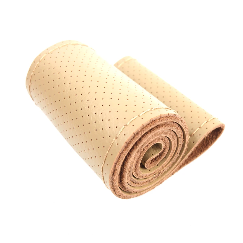 Beige A Натуральная Кожа DIY рулевое колесо оплетка крышка рулевого колеса мягкое противоскользящее покрытие воловья оплетка с иглой и ниткой - Color Name: Beige A