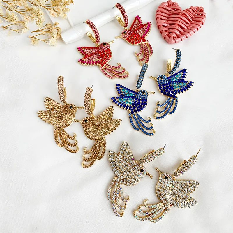 Модный кристалл птица Висячие серьги для женщин Свадебная вечеринка в богемном