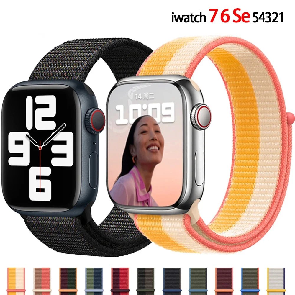 

Nylon Loop Strap For Correa Apple Watch Band 44mm 40mm 38mm 42mm Watchband iWatch Band Bracelet For Apple Watch Series 7 6 5 4 3