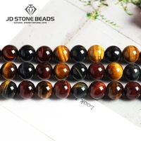 natural tricolor yellow blue black tiger eyes stone beads round loose spacer bead for jewelry making diy bracelet acessorries