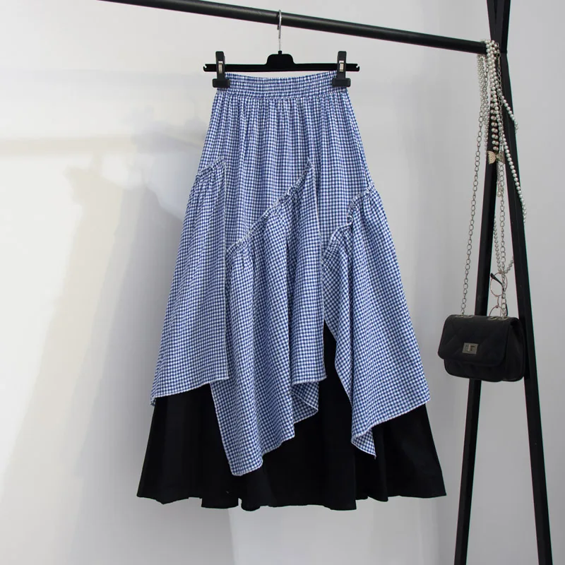 

Skirt Vintage Chic High Waist Faldas Mujer 2021 Summer New A-Line Feamle Skirts v Korean Sweet Plaid Women Cakek