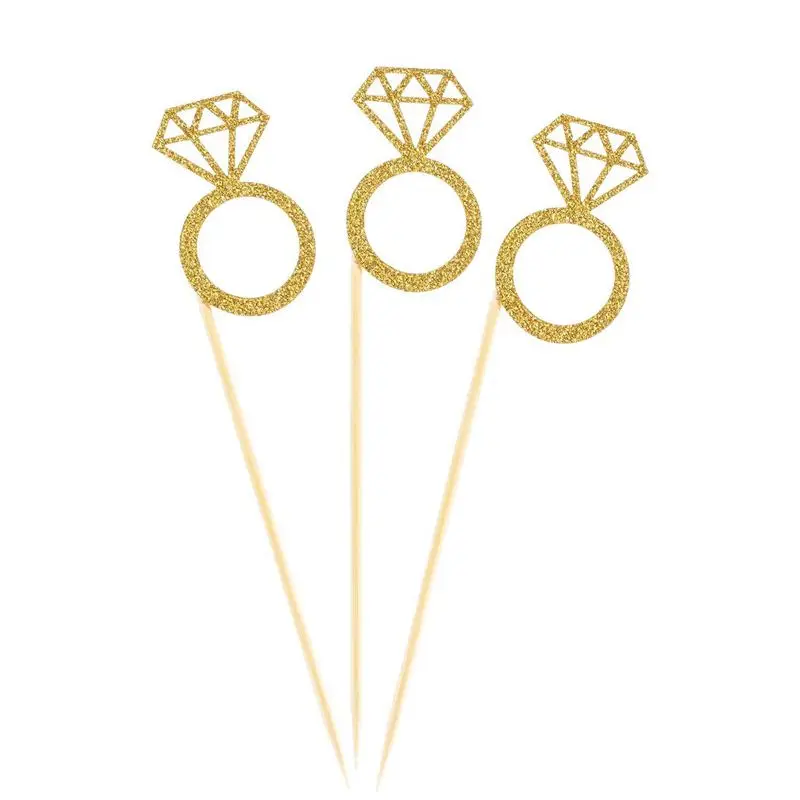 50 Pack Cupcake Toppers Gold Glitter Mini Diamond Ring Cakes for Marriage Engagement Anniversary Birthday Valentines Par | Дом и сад