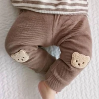 autumn new baby girl trousers waffle bear embroidery pants newborn baby boys clothes cute harem pants