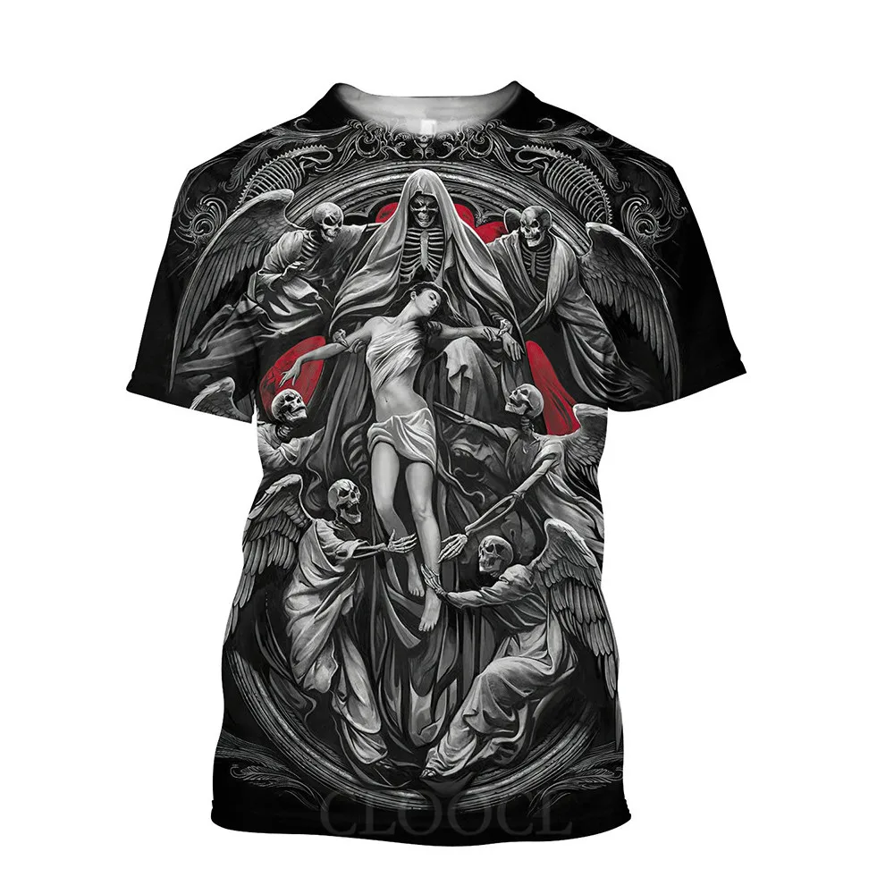 

CLOOCL Satan Devil T-shirts 3D Graphics Pullovers Tops Demon Skeleton Angel And Beauty Tees Harajuku Tshirts Men Clothing