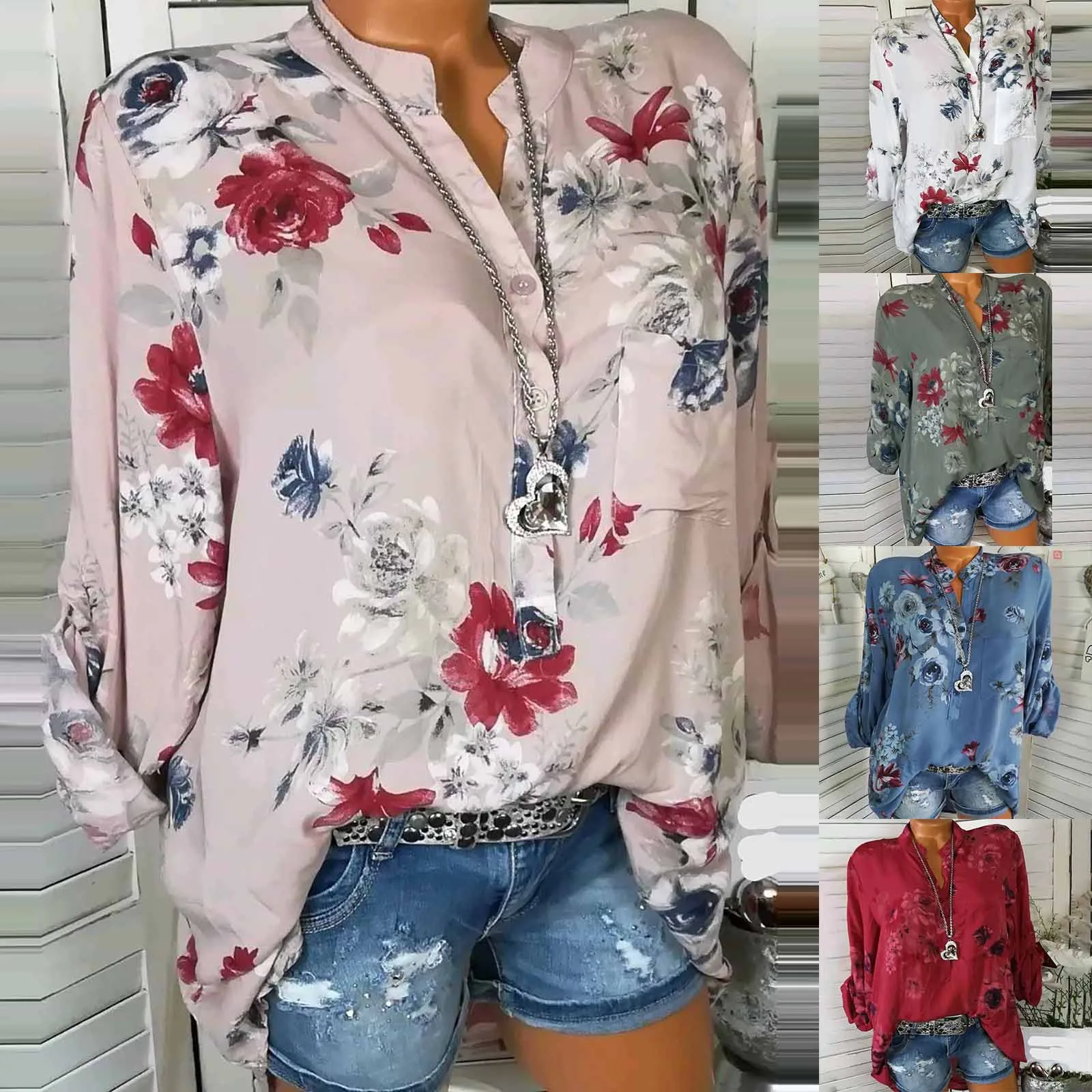 

Модные блузки для женщин Мода Элегантный цветочный принт PulloverBlouses, с пуговицей, на каждый день, нижний топ сорочки блузки 2021