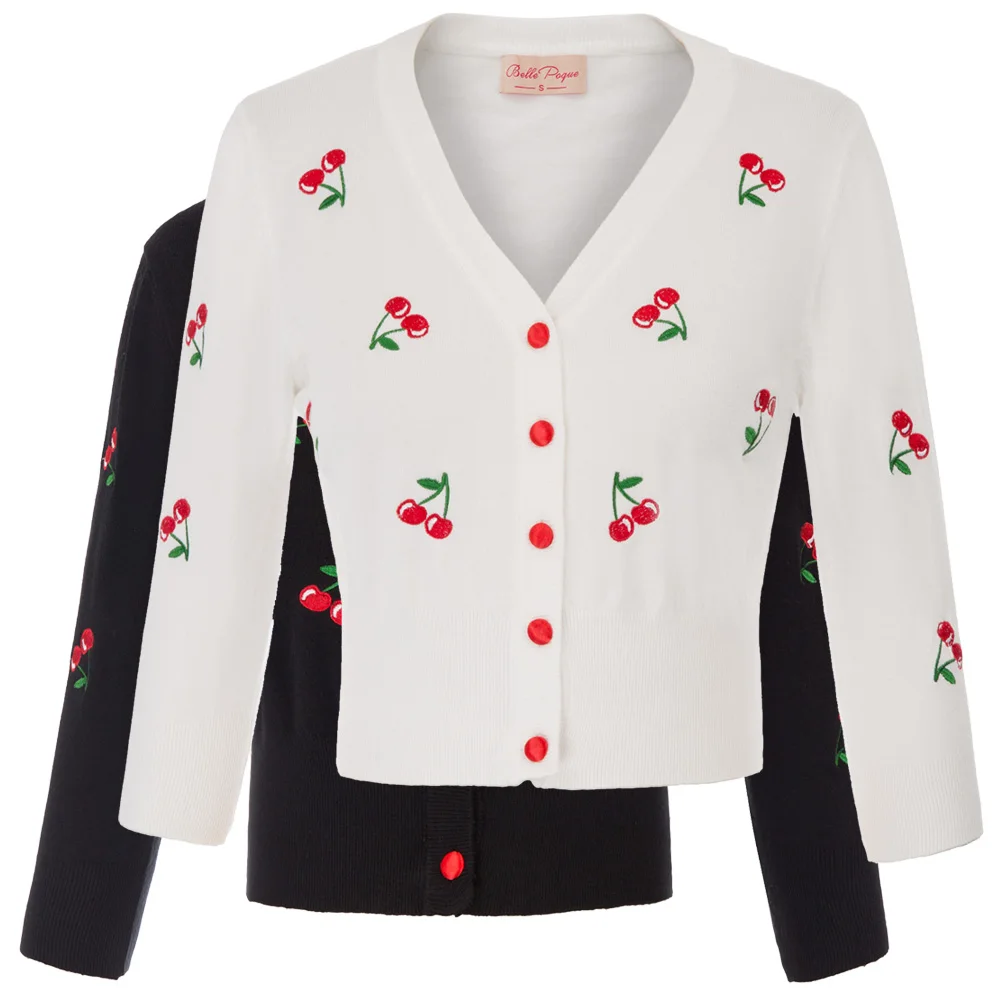 Женские винтажные куртки кардиганы 2020 осень весна Женская вишня вышивка 3/4 рукав