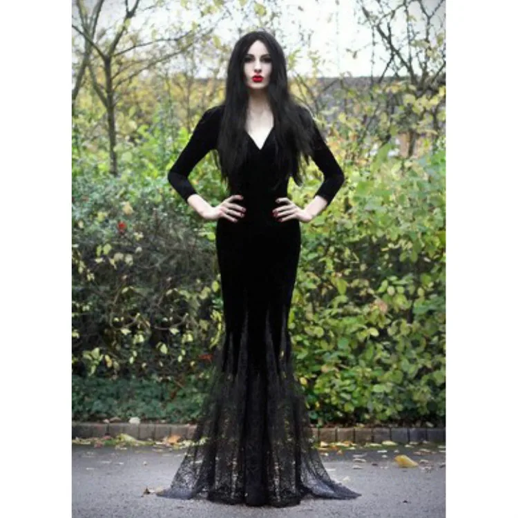 Morticia Аддамс семейная Одежда сексуальное вечернее платье из шифона русалка