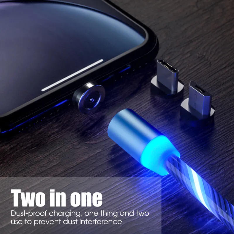 1 м Магнитный usb кабель светодиодный светящийся струящийся Micro USB & type C кабели для